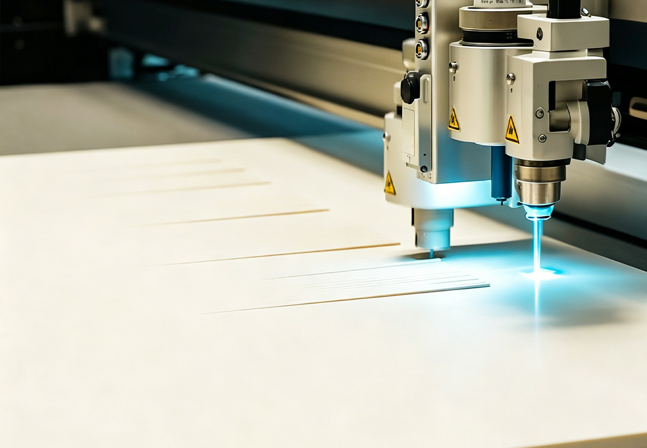 CNC router working on PET acoustic panels in the factory
